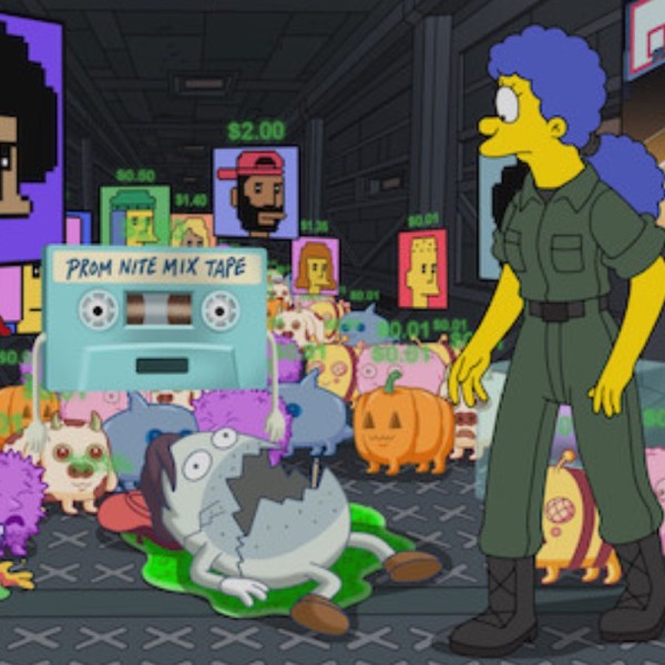 The animated series "The Simpsons" Halloween special satirizes NFTs, with Springfield Punks staging a one-day market