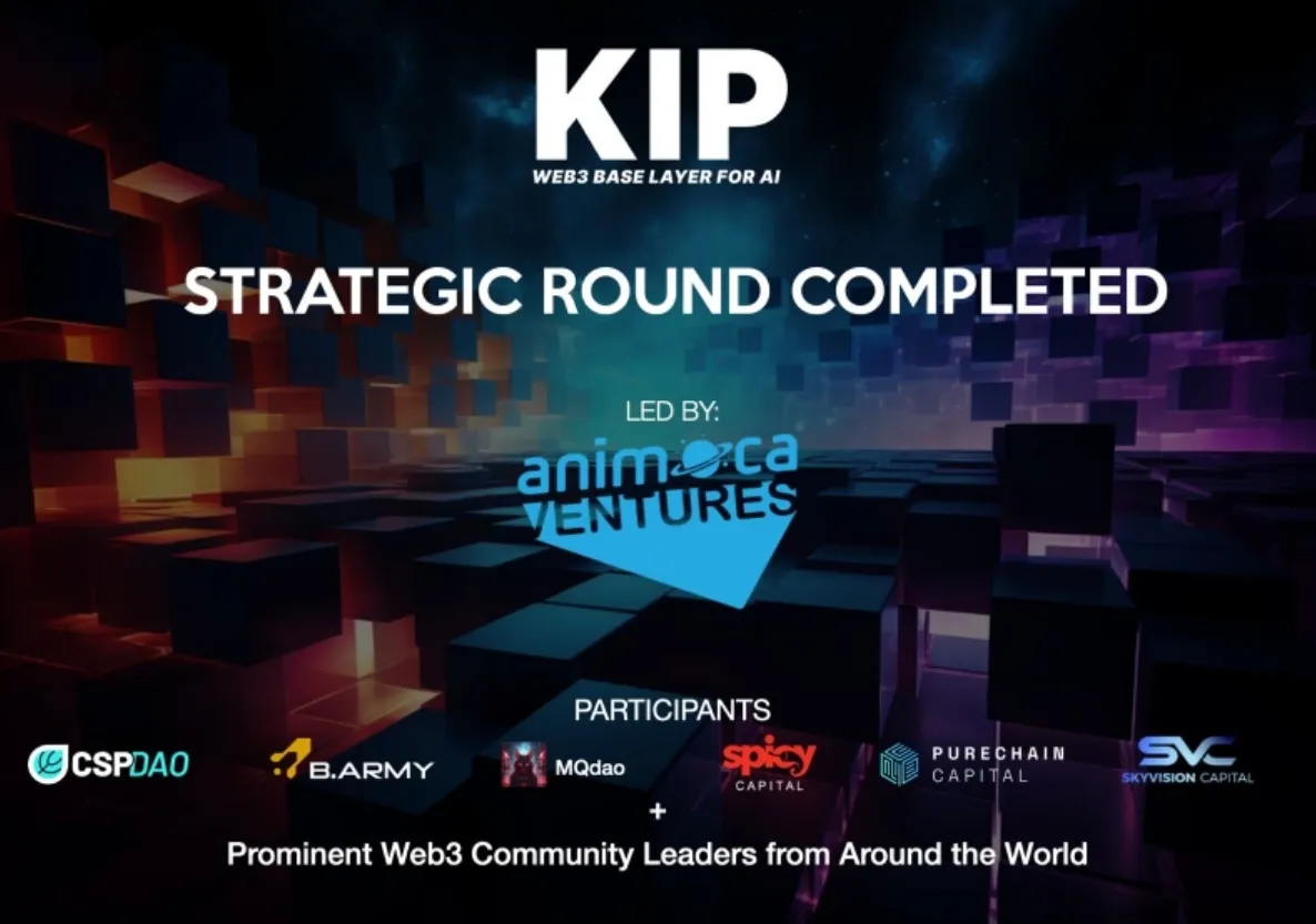 The AI-focused Web3 underlying protocol KIP Protocol has completed a strategic round of financing, led by Animoca Ventures