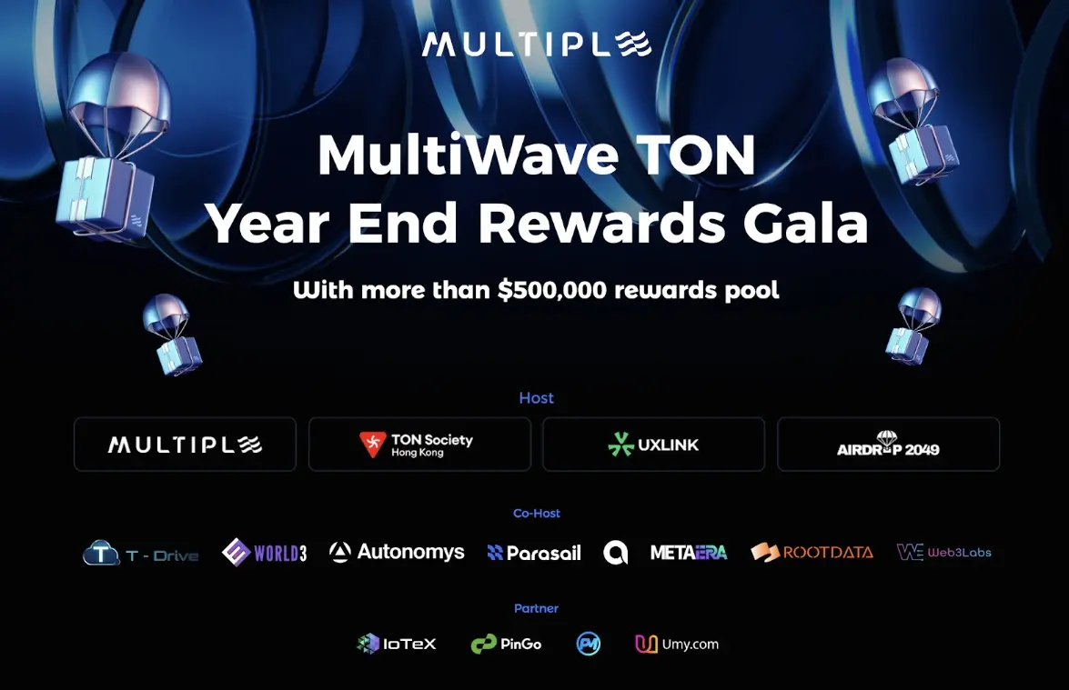 Multiple Networkは、TON Society、UxLink、Airdrop2049などの20以上の人気プロジェクトと共同で、50万USDTの価値を持つエアドロップ活動を推進します。