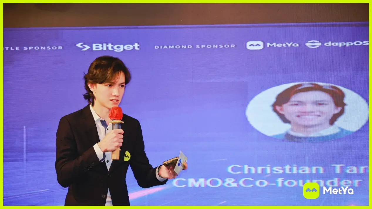 Metya co-founder Christian delivered a keynote speech on AI-powered social at the 2024 Web3 Annual Conference