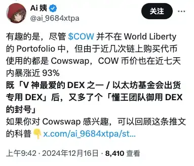 COWがバイナンスに上場後急騰、単にトランプ家族のせい？